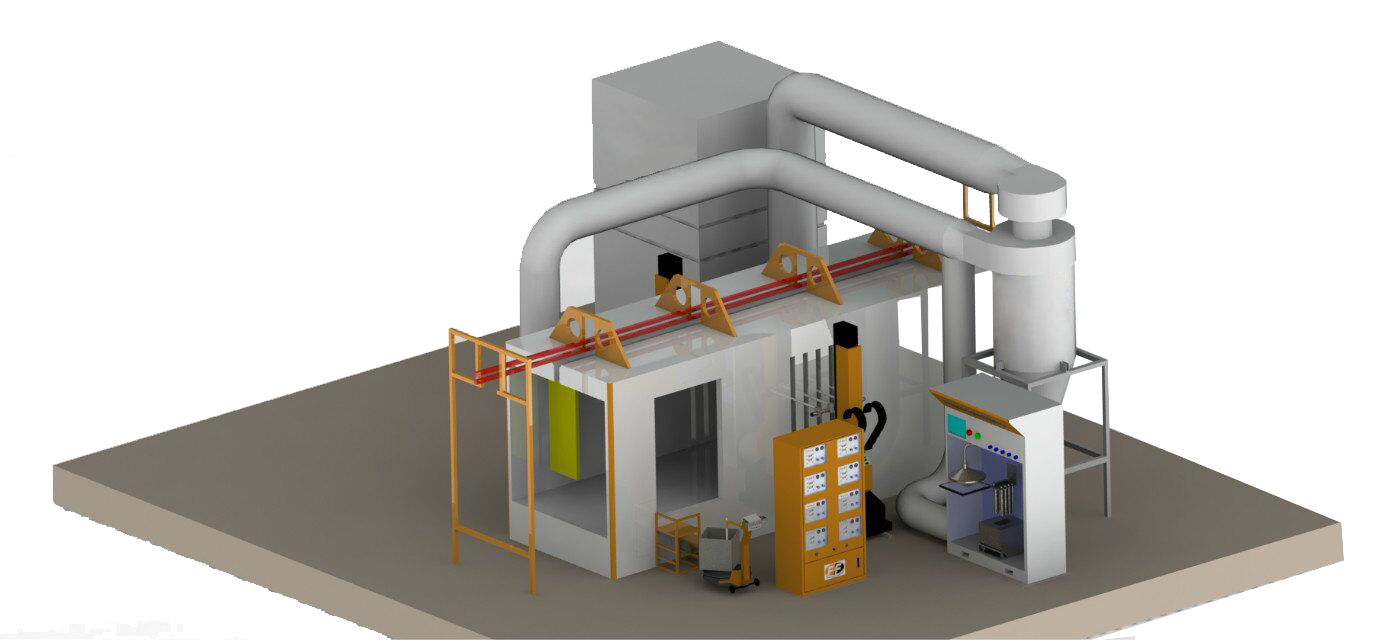 Automatic powder coating booth system