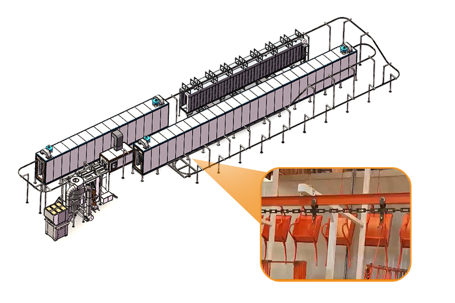 automatic powder coating line with pretreatmemt