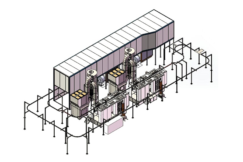 automatic powder coating line with 2 cyclone booth