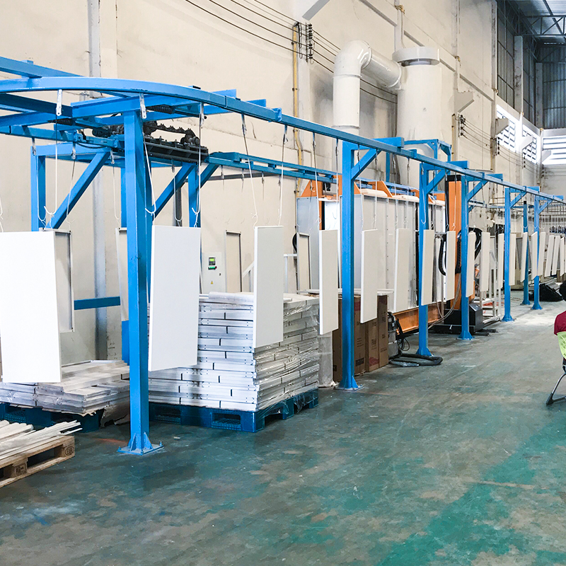 Automatic powder coating shelves