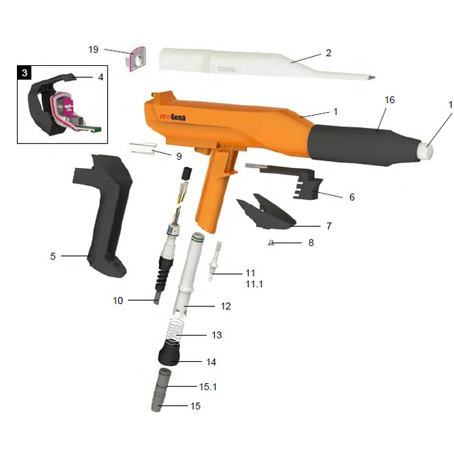 GM03 Manual Powder Coating Gun Parts (NON OEM part - compatible with certain Gema products)